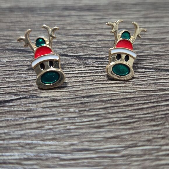 Festive Reindeer Earrings Gift idea! Enamel Reindeer Earrings Christmas Holiday - Picture 7 of 7